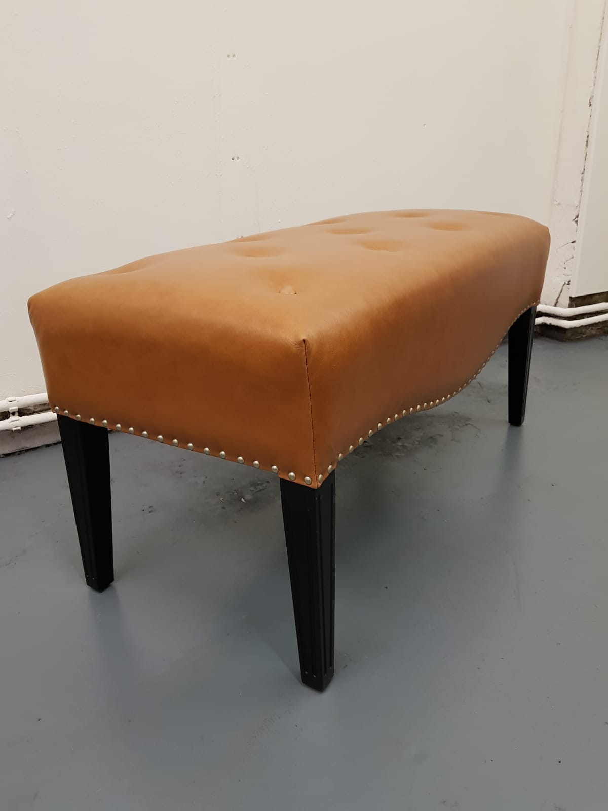 Tan Leather Ottoman Footstool, Tan Leather Ottoman